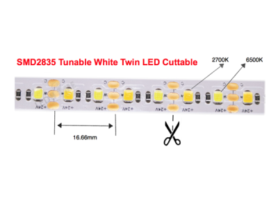 2835 120led/m CCT mini cut LED strip (Two LED per cut)